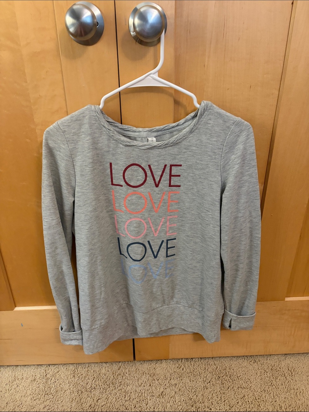 Aeropostale Girls' Grey Long-Sleeve Tee with Stacked Multicolor LOVE Print